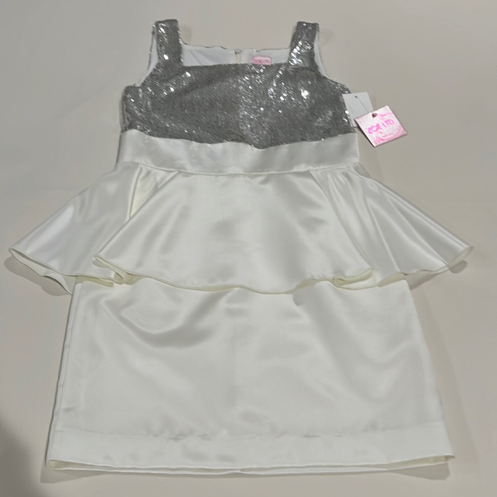 NWT Zoe Ltd Girls ivory dress with silver sequins; size 16